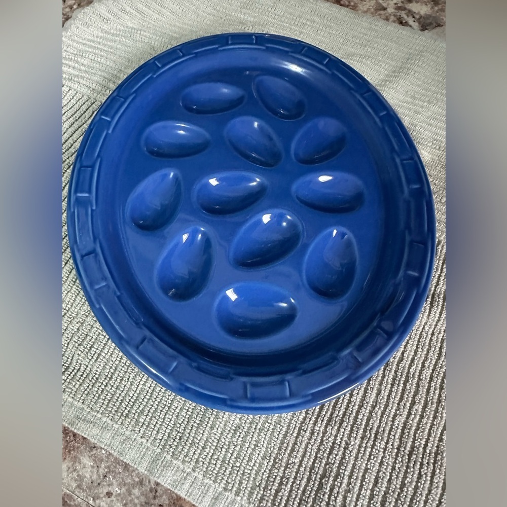 Discontinued Deviled Egg Platter Woven Traditions Cornflower Blue